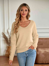 Load image into Gallery viewer, V-Neck Long Sleeve Ribbed Trim Sweater
