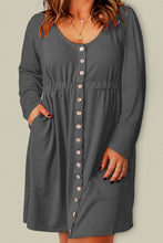 Load image into Gallery viewer, Plus Size Button Front Elastic Waist Long Sleeve Dress
