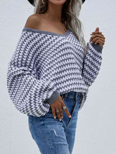 Load image into Gallery viewer, Striped Drop Shoulder V-Neck Pullover Sweater
