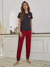 Load image into Gallery viewer, Heart Graphic Tee and Plaid Joggers Lounge Set
