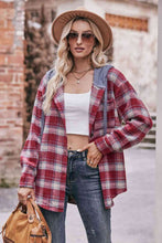 Load image into Gallery viewer, Plaid Dropped Shoulder Hooded Longline Jacket
