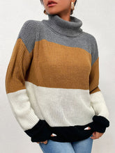 Load image into Gallery viewer, Color Block Turtleneck Knit Sweater

