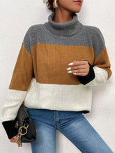 Load image into Gallery viewer, Color Block Turtleneck Knit Sweater
