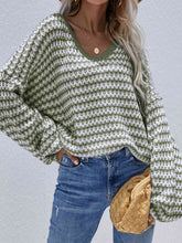 Load image into Gallery viewer, Striped Drop Shoulder V-Neck Pullover Sweater
