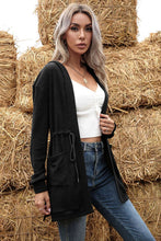 Load image into Gallery viewer, Drawstring Open Front Slit Hooded Cardigan
