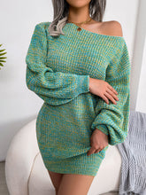 Load image into Gallery viewer, Heathered Boat Neck Lantern Sleeve Sweater Dress
