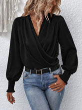 Load image into Gallery viewer, Surplice Smocked Lantern Sleeve Blouse
