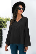 Load image into Gallery viewer, Button Detail Lantern Sleeve Peplum Top
