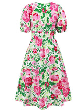 Load image into Gallery viewer, Ruched Printed Surplice Short Sleeve Dress
