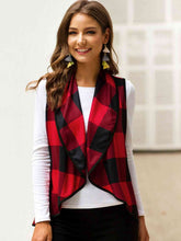 Load image into Gallery viewer, Plaid Open Front Sleeveless Cardigan

