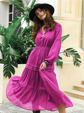 Load image into Gallery viewer, Tie Neck Long Sleeve Midi Tiered Dress

