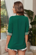 Load image into Gallery viewer, Deep V-Neck Embroidery Patch Blouse
