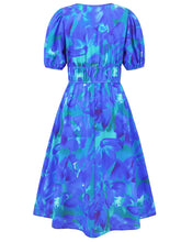Load image into Gallery viewer, Ruched Printed Surplice Short Sleeve Dress

