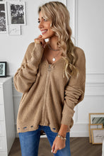 Load image into Gallery viewer, Zip-Up Distressed Hooded Cardigan
