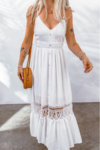 Load image into Gallery viewer, Buttoned Spliced Lace Spaghetti Strap Maxi Dress
