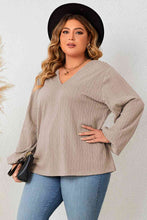 Load image into Gallery viewer, Plus Size Lace Detail V-Neck Long Sleeve Blouse
