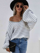 Load image into Gallery viewer, Striped Drop Shoulder V-Neck Pullover Sweater
