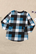 Load image into Gallery viewer, Plaid Split V-Neck Roll-Tab Top

