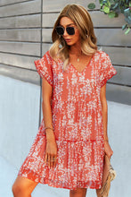 Load image into Gallery viewer, Printed V-Neck Short Sleeve Tiered Dress
