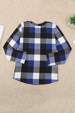 Load image into Gallery viewer, Plaid Split V-Neck Roll-Tab Top
