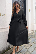Load image into Gallery viewer, Pleated Long Sleeve Surplice Maxi Dress
