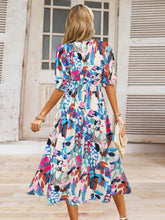Load image into Gallery viewer, Ruched Printed Surplice Short Sleeve Dress
