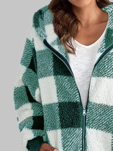 Load image into Gallery viewer, Plaid Zip-Up Hooded Jacket with Pockets
