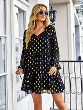 Load image into Gallery viewer, Dotted Tie-Neck Frill Trim Tiered Dress
