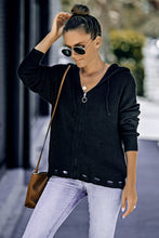 Load image into Gallery viewer, Zip-Up Distressed Hooded Cardigan

