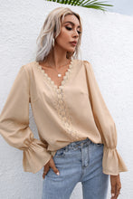 Load image into Gallery viewer, Lace Trim Flounce Sleeve Blouse
