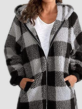 Load image into Gallery viewer, Plaid Zip Up Hooded Jacket with Pockets
