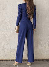 Load image into Gallery viewer, Belted Long Puff Sleeve V-Neck Jumpsuit
