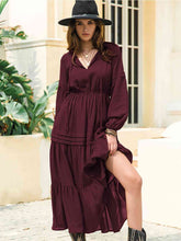 Load image into Gallery viewer, Tie Neck Long Sleeve Midi Tiered Dress

