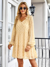 Load image into Gallery viewer, Dotted Tie-Neck Frill Trim Tiered Dress
