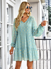 Load image into Gallery viewer, Dotted Tie-Neck Frill Trim Tiered Dress
