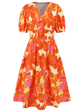 Load image into Gallery viewer, Ruched Printed Surplice Short Sleeve Dress
