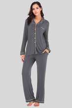 Load image into Gallery viewer, Collared Neck Long Sleeve Loungewear Set with Pockets
