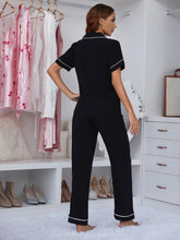 Load image into Gallery viewer, Contrast Piping Lapel Collar Short Sleeve Top and Pants Pajama Set
