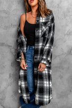 Load image into Gallery viewer, Plaid Button look Down Dropped Shoulder Duster Coat
