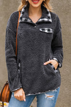 Load image into Gallery viewer, Plaid Collar and Pocket Teddy Pullover
