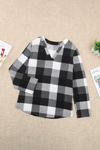Load image into Gallery viewer, Plaid Split V-Neck Roll-Tab Top
