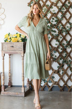 Load image into Gallery viewer, HEYSON Full Size Lilac Breeze Gauze Button Front Midi Dress in Sage
