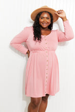 Load image into Gallery viewer, Plus Size Button Front Elastic Waist Long Sleeve Dress
