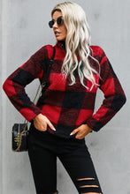 Load image into Gallery viewer, Plaid Zip Collar Plush Pullover Sweatshirt
