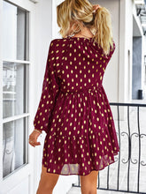 Load image into Gallery viewer, Dotted Tie-Neck Frill Trim Tiered Dress
