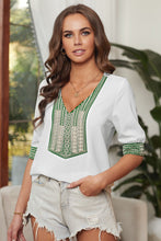 Load image into Gallery viewer, Deep V-Neck Embroidery Patch Blouse
