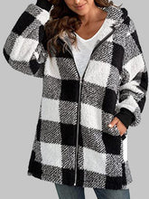Load image into Gallery viewer, Plaid Zip-Up Hooded Jacket with Pockets
