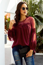 Load image into Gallery viewer, Contrast Sheer Mesh Lace Up Blouse
