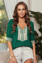 Load image into Gallery viewer, Deep V-Neck Embroidery Patch Blouse
