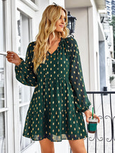 Load image into Gallery viewer, Dotted Tie-Neck Frill Trim Tiered Dress
